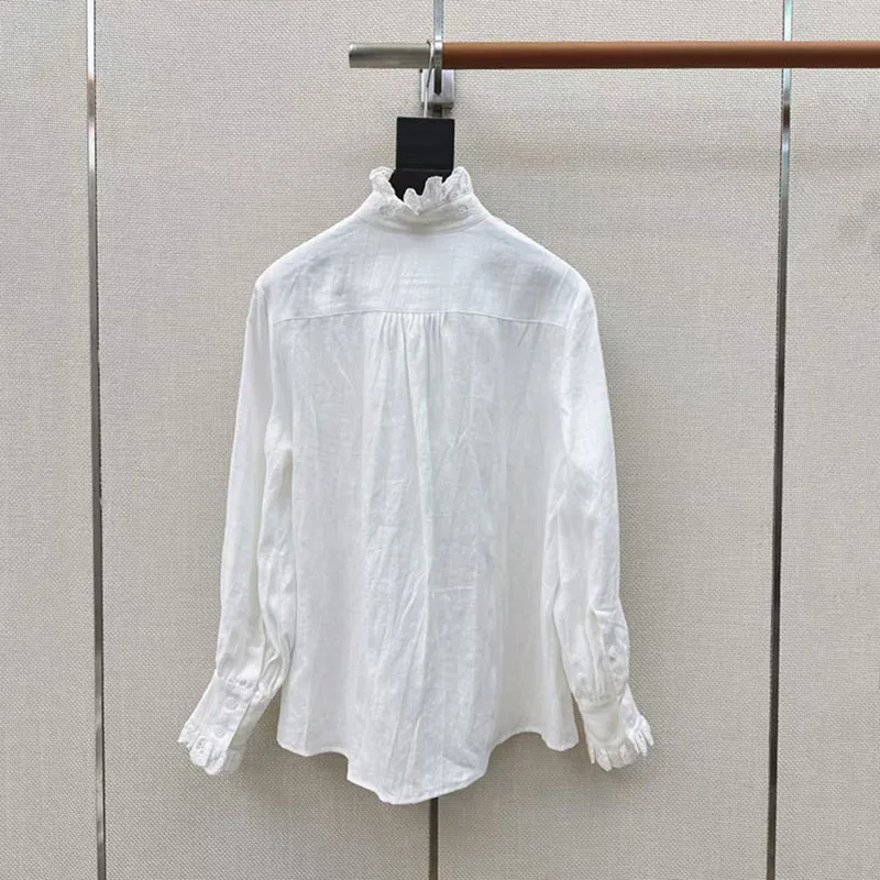 Women's Lace Stand-Up Collar Linen Shirt, Casual and Versatile Top, Stylish and Elegant Blouse, 2026, New Arrival, Y2K