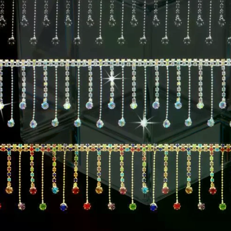

Crystal Rhinestone Fringe Trim Glitter Tassel Ribbon Chain for Garment Accessory Wedding Stage Decoration Craft