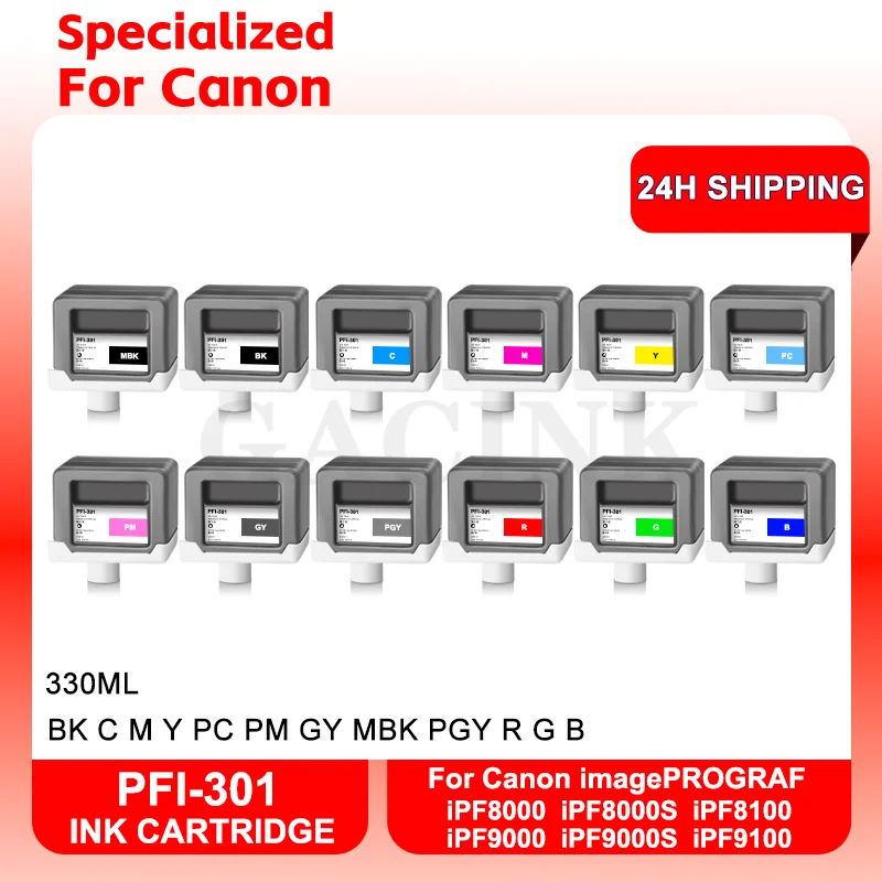 PFI-301 PFI301 Compatiple Ink Cartridge 330ML For Canon imagePROGRAF iPF8000 iPF8000S iPF8100 iPF9000 iPF9000S 9100 Pigment Ink