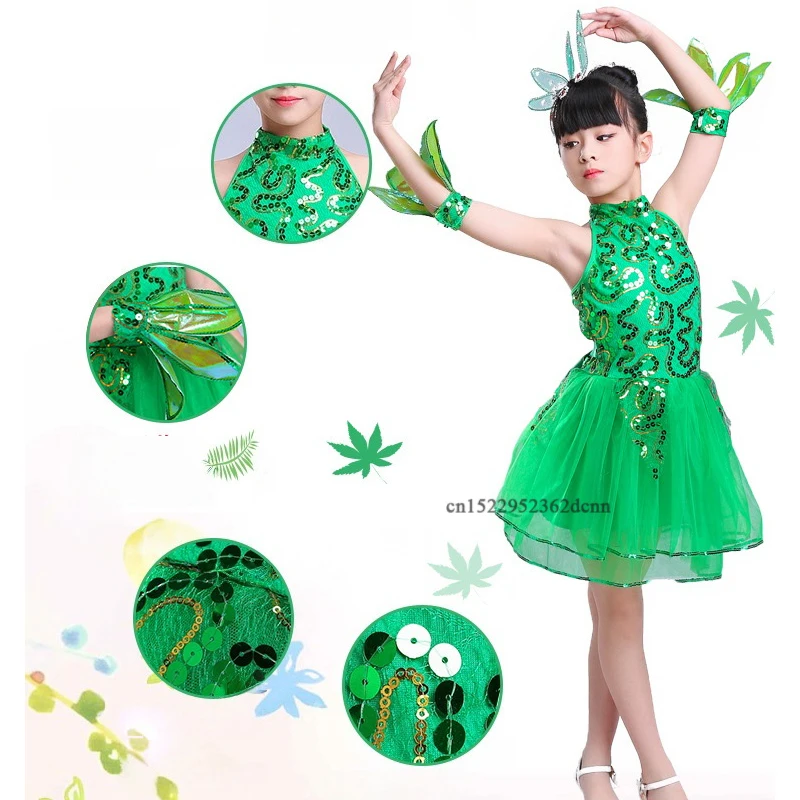Robe de Ballet verte pour filles, Costumes de danse Jazz pour filles, robe de danse, Costume de spectacle, vêtements de danse sur scène