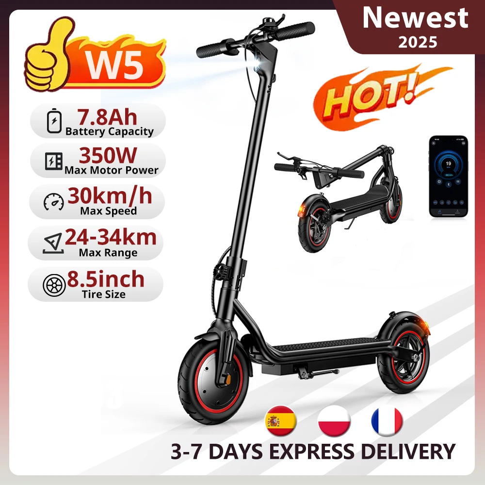 W5 Scooter électrique 8.5 pouces pneu gonflable 350W 36V7.8Ah vitesse maximale 30 km/h portée 24-34km double frein avec APP Scooters électriques
