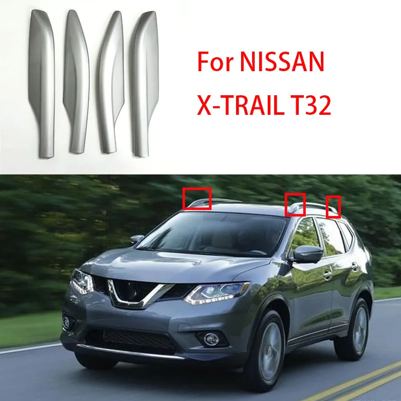 Silver Roof Rack Luggage Rack Bar Rail End Cover Shell Cap Trim For NISSAN X-TRAIL X trail Rogue T32 2014-2016 2017 2018 2019