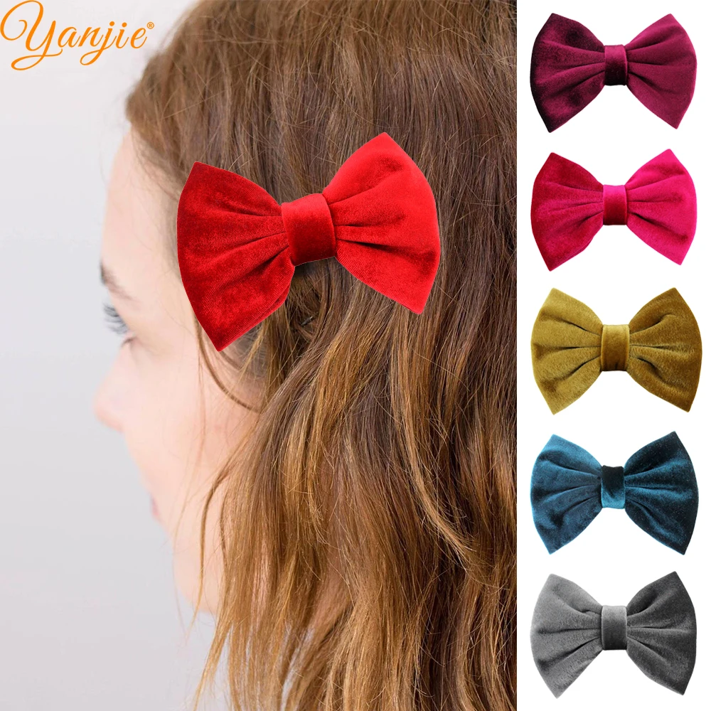 YANJIE 10pcs/lot Popular Velvet Hair Bows Barrette 5