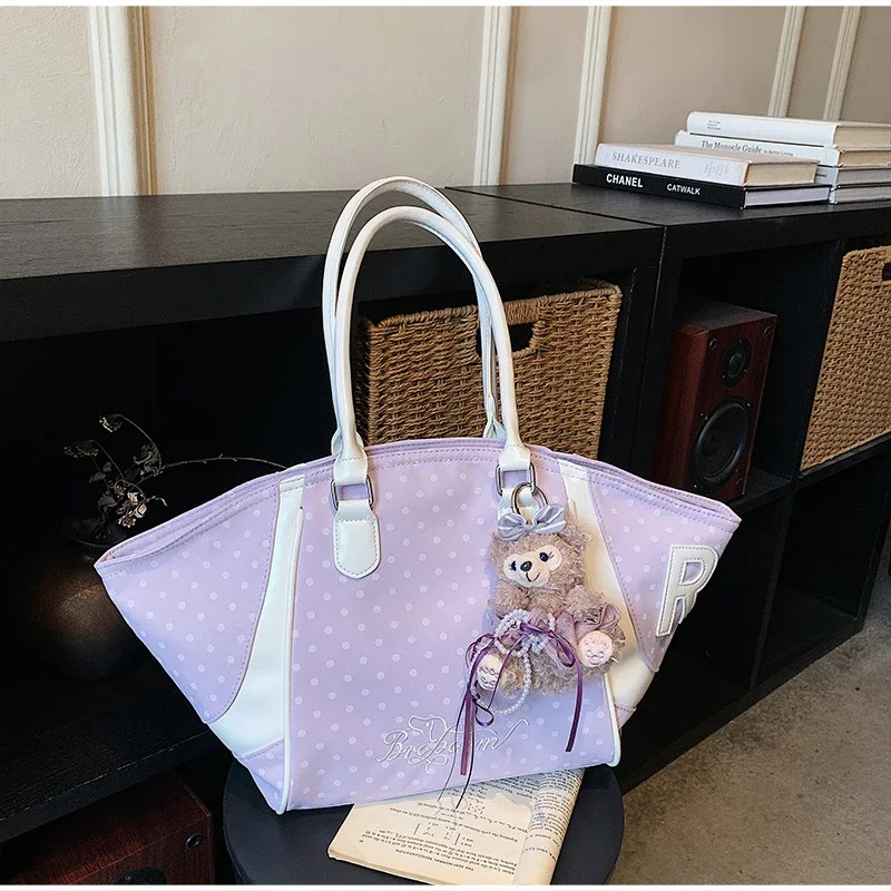 Wing Style Polka Dot Hobo Tote Bag mit Taschenanhänger, koreanische Umhängetasche mit großem Fassungsvermögen für Damen, süße Handtasche für den Arbeitsweg – Detail 17