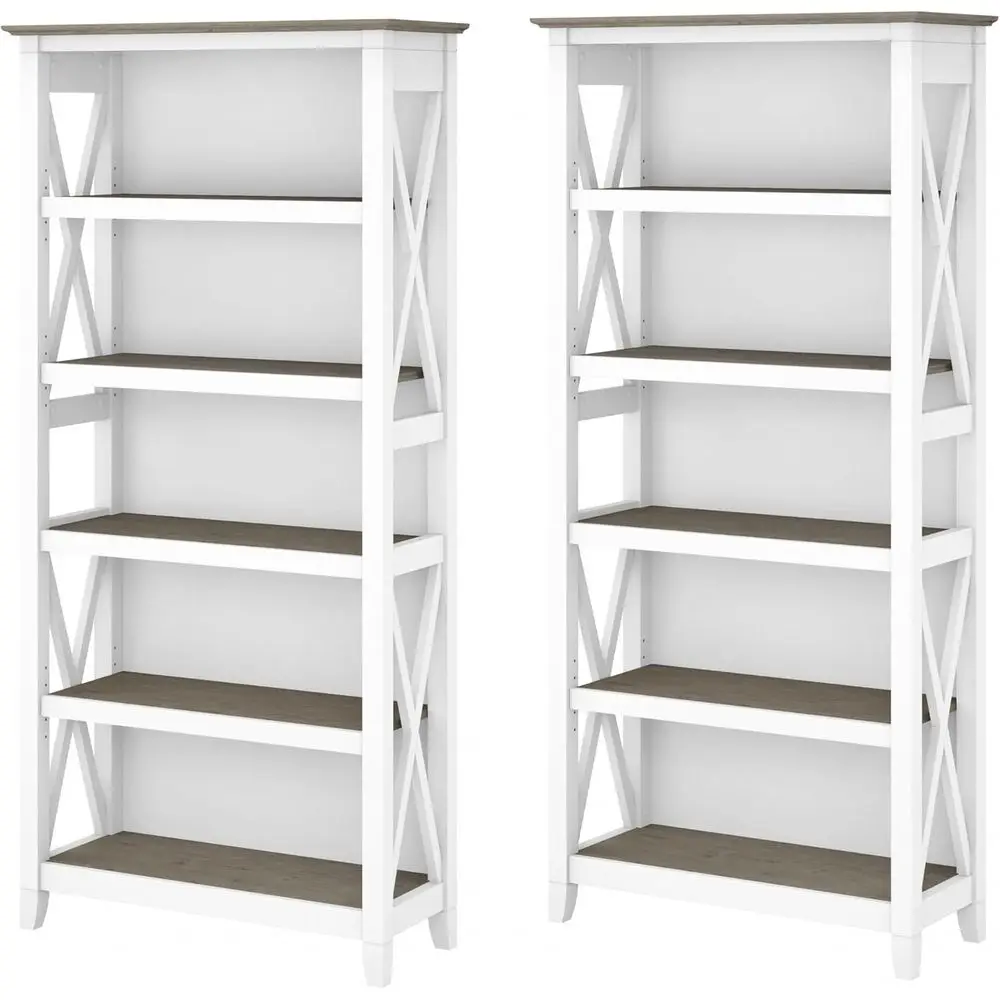 

Bush Home Key West 5 Shel Bookcase - Set o 2 | Tall Bookshelves in e White and Shiplap Gray | Sturdy Display Shelves or ry, Livi