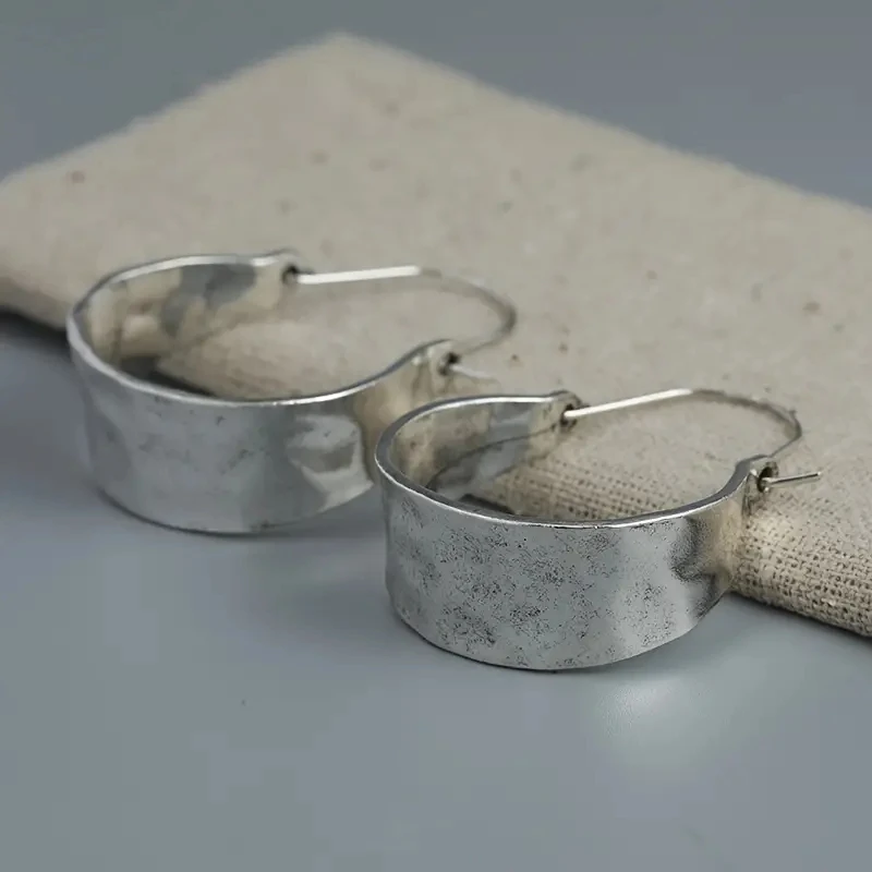 Retro Exaggerated Large Earrings, Silver Color Hoop Earrings Bohemian Jewelry