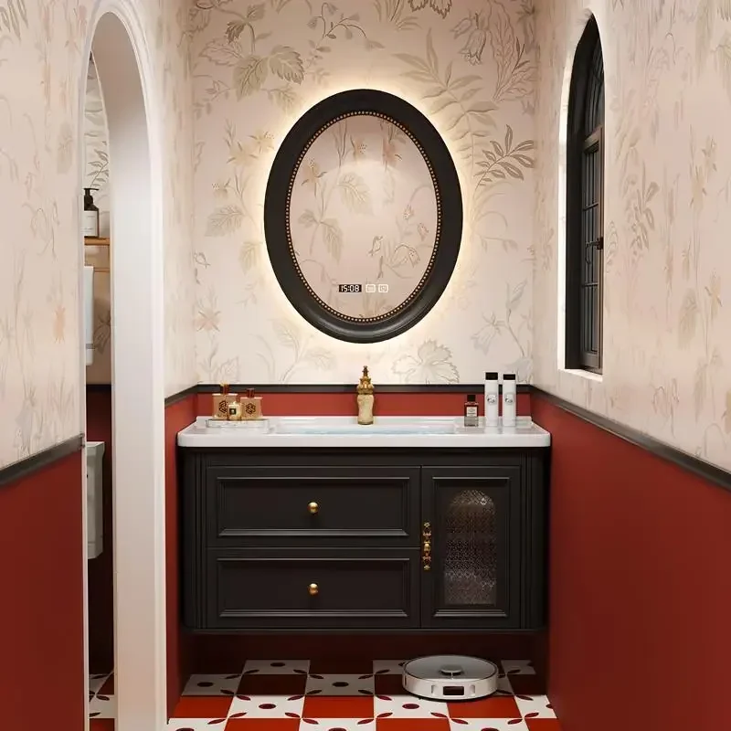 Luxury Door Bathroom Cabinet Retro Wooden Hidden Set Bathroom Cabinet Minimalist Sink Armario Shower Gabinete Hotel Furniture