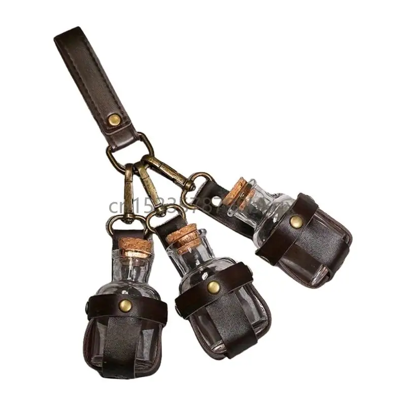 

Halloween Witch Potion Bottle with Leather Holder Cork Stoppers Wizard Costume Cosplay Accessories for Women Men J78E