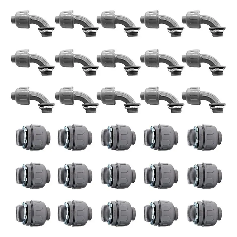 30Pcs,3/4In Liquid Tight Connector Non-Metallic Electrical Conduit Fittings, PVC Flexible Conduit (Straight+90 Degree)-A50M