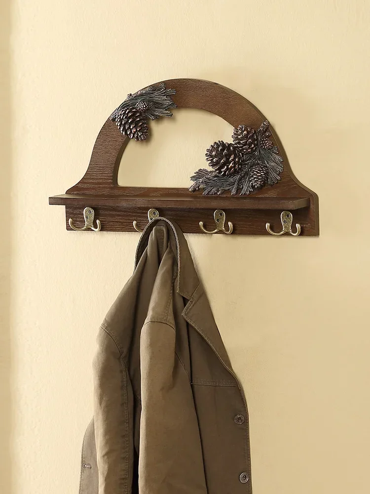 Creative American European style clothes rack wooden shelf hook wall hanging layer shelf layer board wall shelf