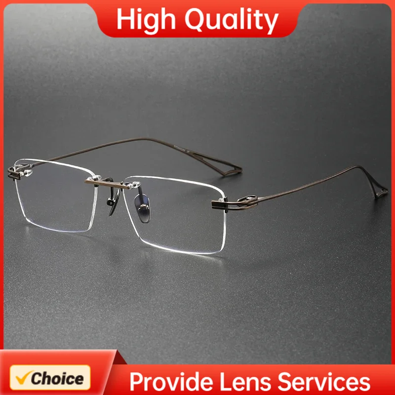 MATSUDA-Style Rimless Pure Titanium Optical Glasses Frame Act-Fix Sturdy Textured Shape Square Business Man's Woman's Eyewear