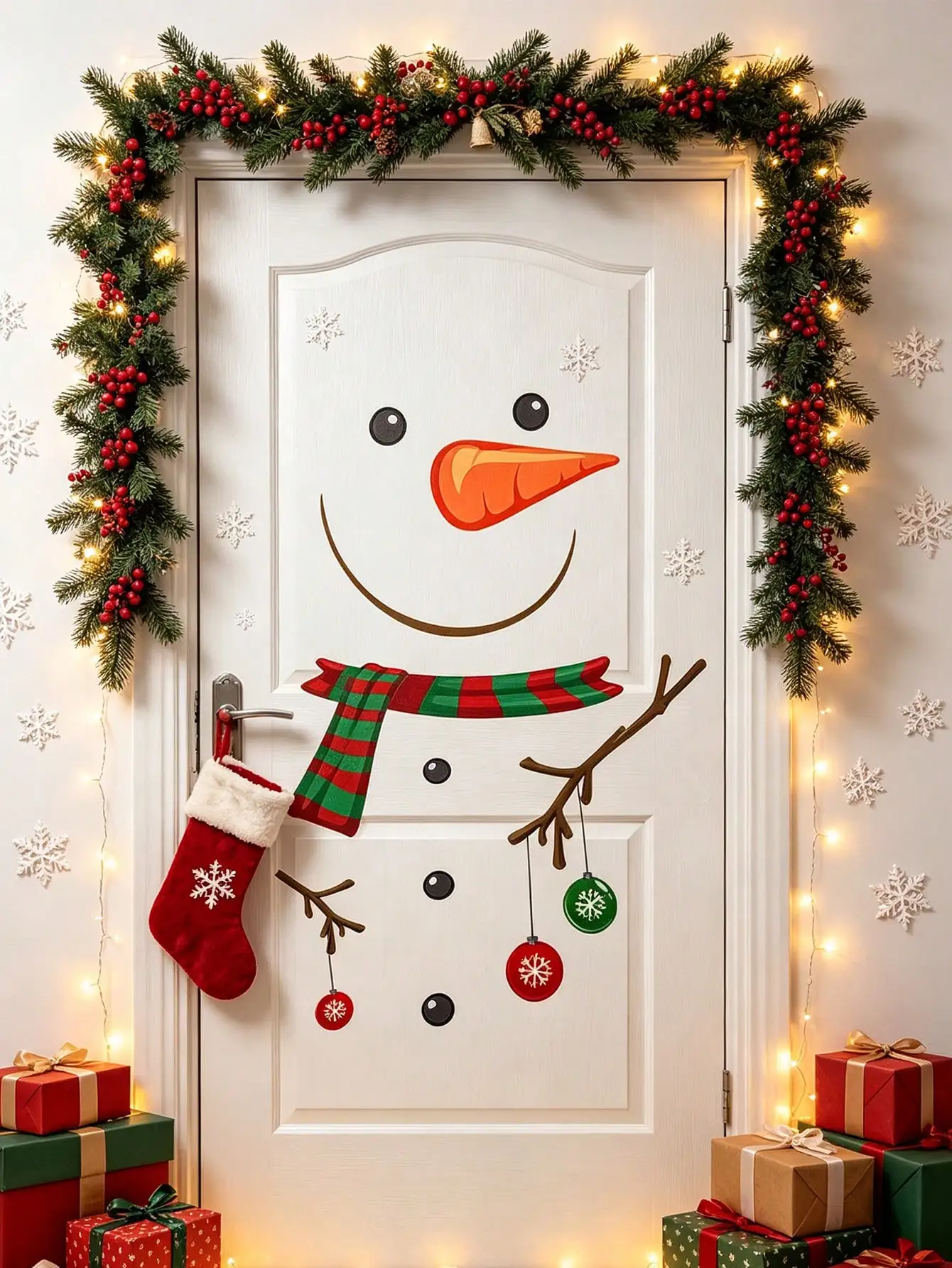 10pcs-Christmas Snowman Toilet Lid Stickers, Christmas Stickers, Removable Waterproof Christmas Bathroom Decals, Cute Snowman With Scarf And Colorful Ball Decoration Pattern, Christmas Decorations, Holiday DIY Bathroom Wall, Toilet Lid Decorative Stickers