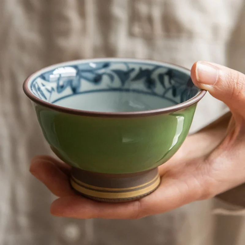 

Japanese Imported Tea Cup, Master Serving Glass Kung Fu Tisane Place, Green Glazed, Small Infusion Bowl, Traditional Accessories