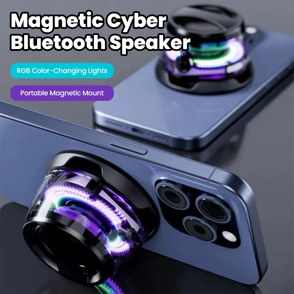 Altoparlante Bluetooth Magnetico da Esterno, Portatile, Mini, Stereo, con Luce RGB e Supporto per Telefono per iOS