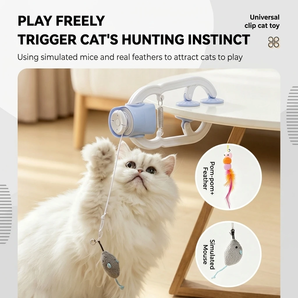 Electric Cat Toy ABS Interactive Feather Teaser Wand Automatic Lifting for Indoor Cats Self Play Exercise Activity Durable