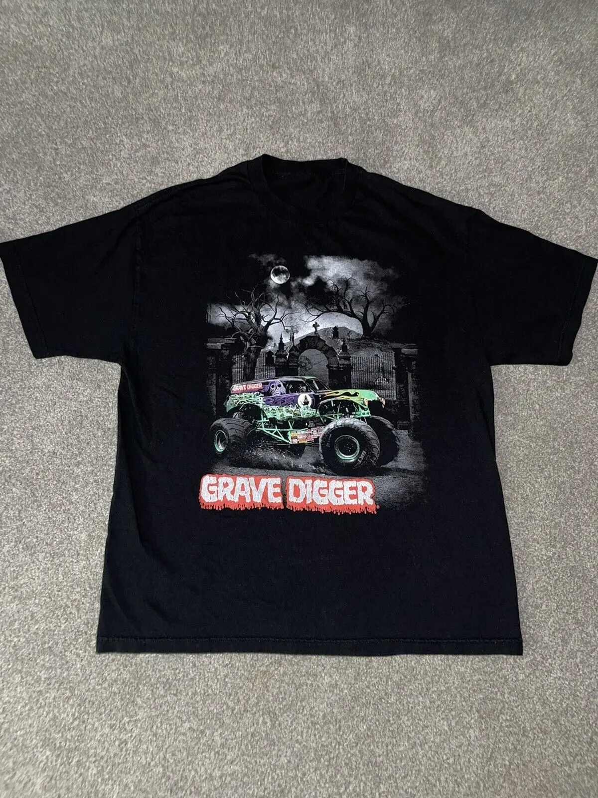 Perfect Monster Jam Gravedigger T Shirt  Black Adult Large