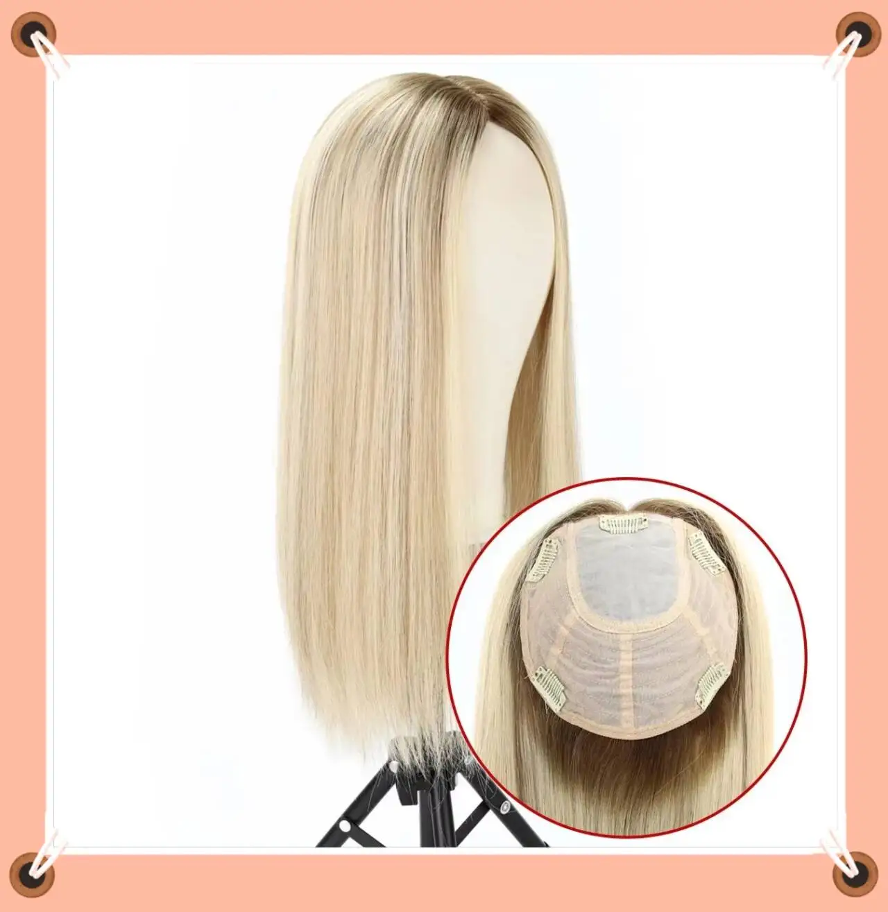 

Накладка для волос TUW16 на шелковой основе, топпер для волос для женщин с редеющими прядями на макушке, из натуральных волос Реми, для естественного вида