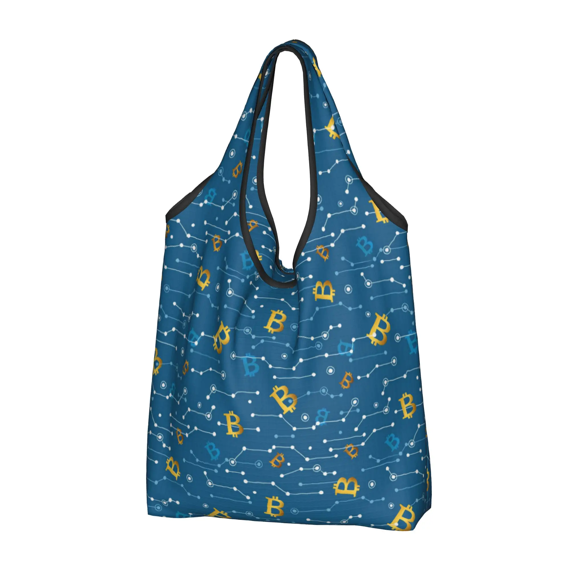 Funny Crypto Virtual Currency Bitcoin Shopping Tote Bag Portable  Groceries Shoulder Shopper Bag