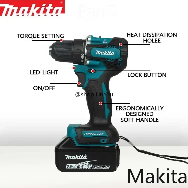 Makita DDF487 10mm brushless 18V lithium rechargeable impact drill, high-torque electric screwdriver