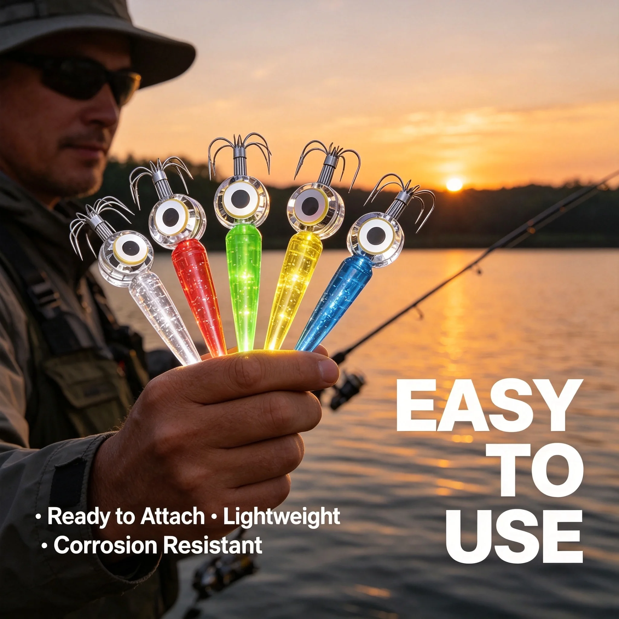 LED Light-Up Squid Jig Lure Multi-Color Illuminated Bait with Waterproof Sharp Stainless Steel Umbrella Hooks for Night Fishing
