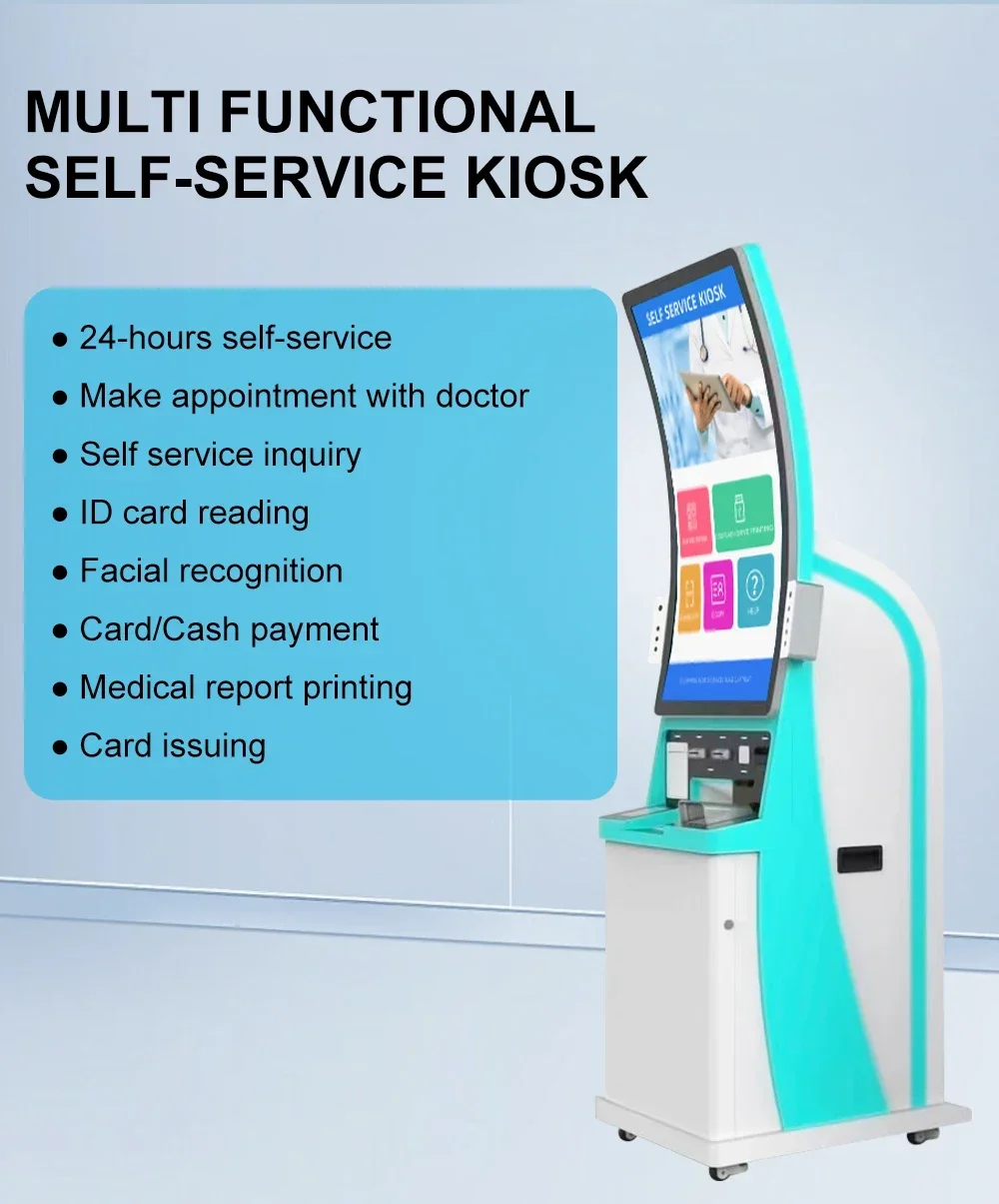 Multi Functional 55inch Curved Ticket Vending Machine Kiosk Banknote Cash Deposit Curved Screen Payment Kiosk For Bank Hospital