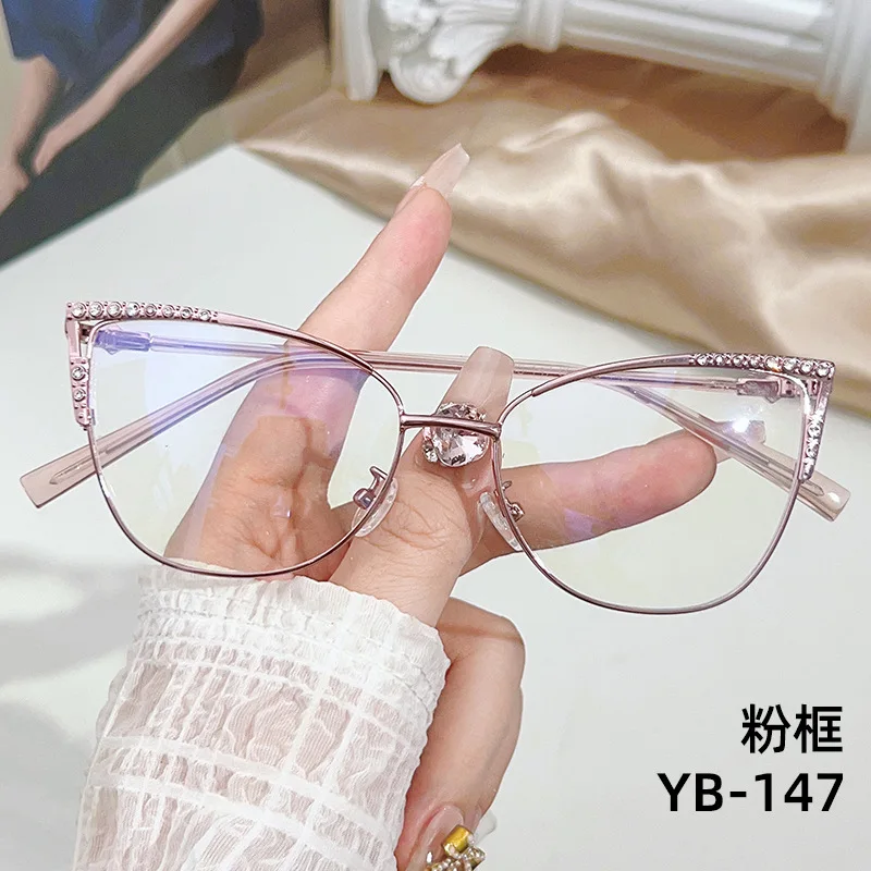 نظارات عتيقة مضادة للضوء الأزرق ، إطار معدني مرصع بالماس ، عدسة قصر النظر ، إطار بصري ، مسطح ، الأدب والفن ، جديد ، مرآة