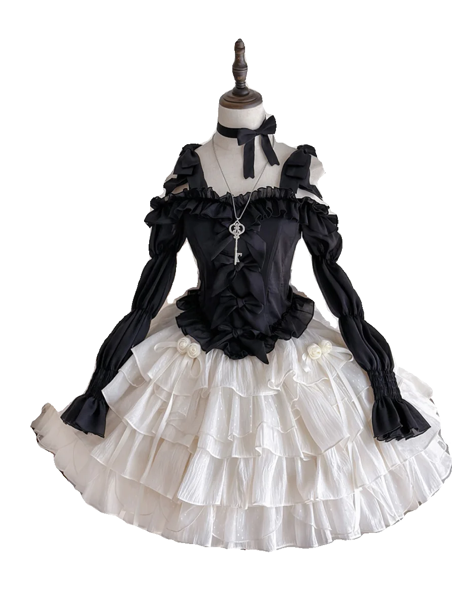 Robe de princesse Lolita Sweet Flower Marry Girl, robe de gâteau à manches longues, ensemble élégant, 03/op, nouveau