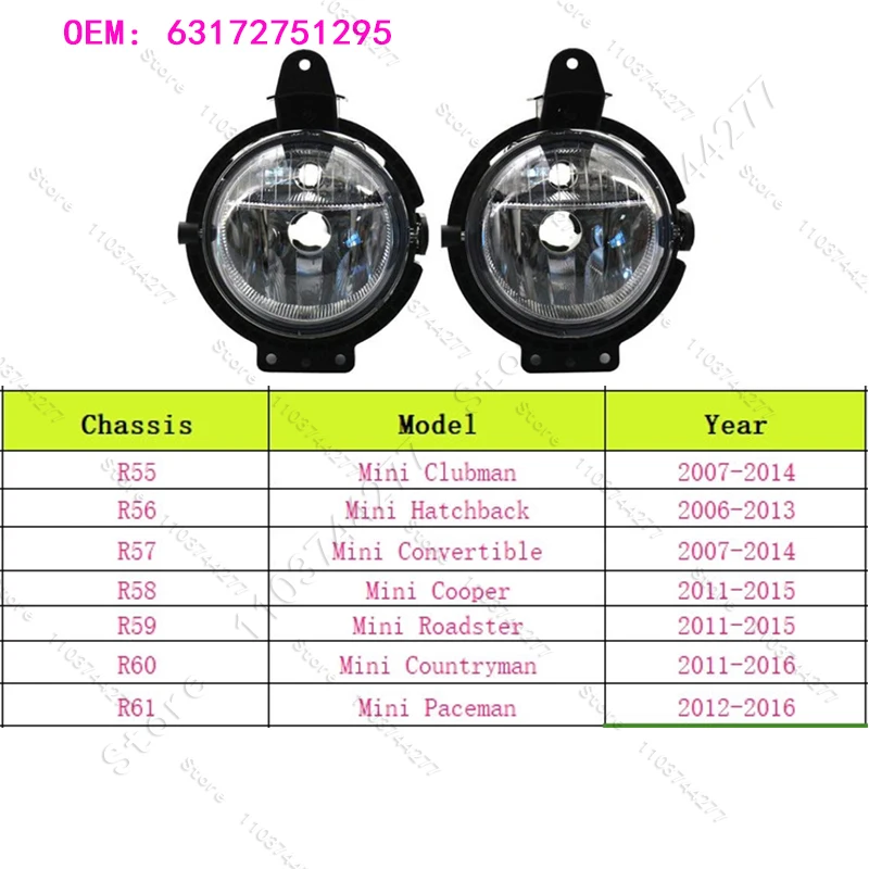 For 2007-2015 BMW Mini Cooper (R55 R56 R57 R58 R59) Front Fog Light Lamps (Without Bulb) 63172751295