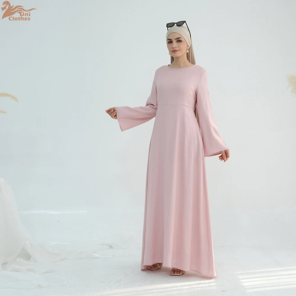 Ramadan árabe mulher muçulmana vestido modesto elegante dubai linho abaya islam férias roupa de viagem moda sólida turquia robe 2025
