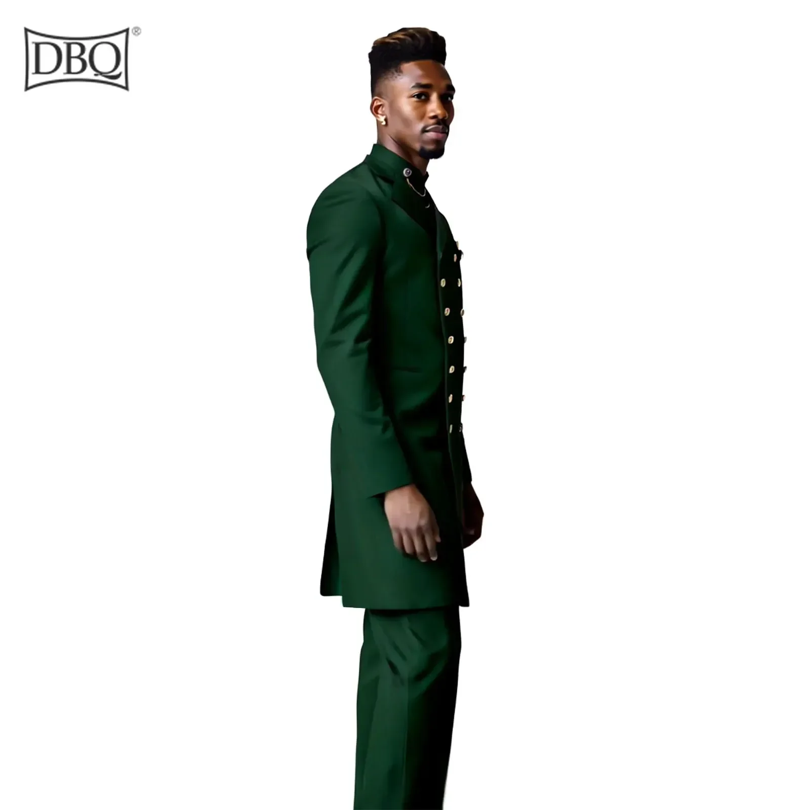 DBQ Men`s Suit Chain Double Breasted Chain Kerchief Blazer and Pants 2 Piece Set Dashiki Outfits African Clothing