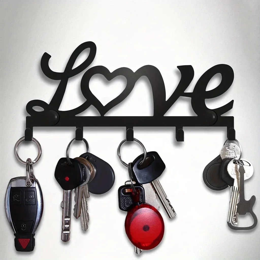 CIFBUY Wrought Iron Wall Mounted Key Holder Rack, Floating Metal Wall Hanging Storage Organizer with Sticky Punching Installatio