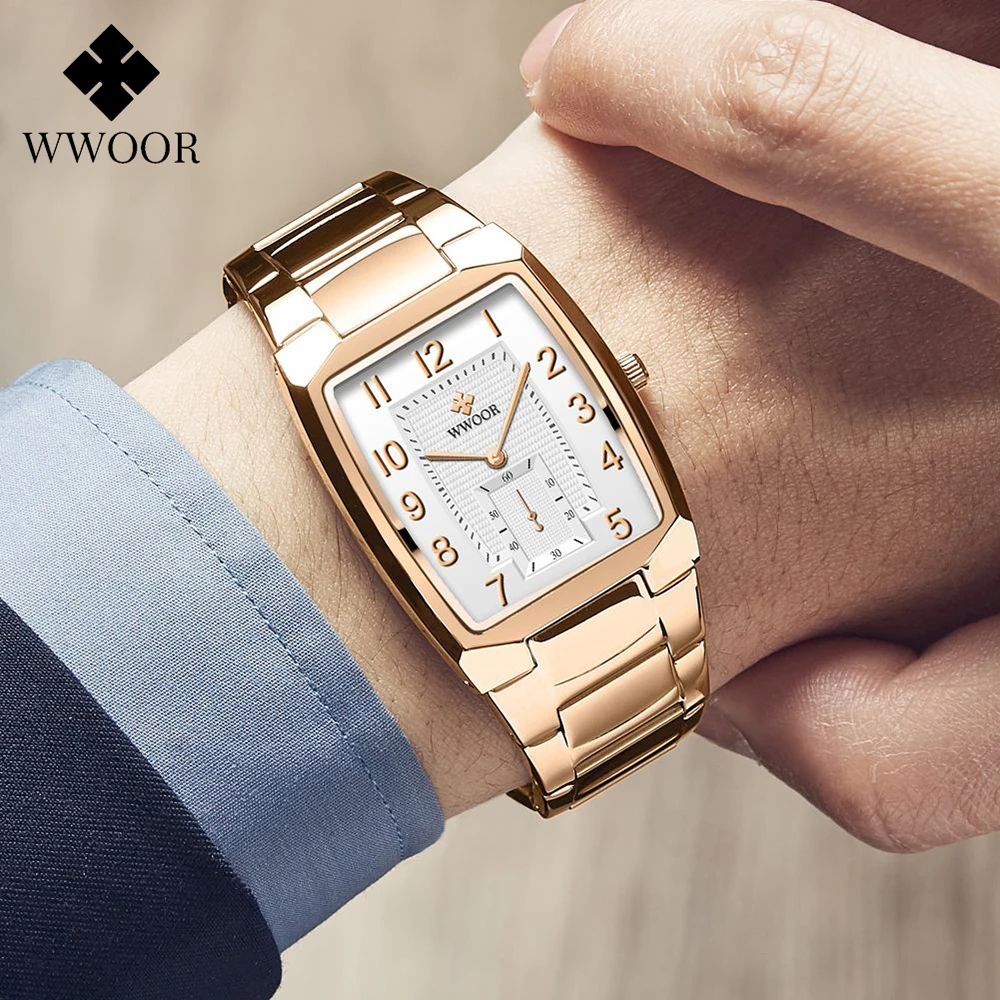 Fashion Watch Men WWOOR New Top Brand Square Luxury Watch Quartz Business Casual Waterproof Wristwatches Male Clock Reloj Hombre