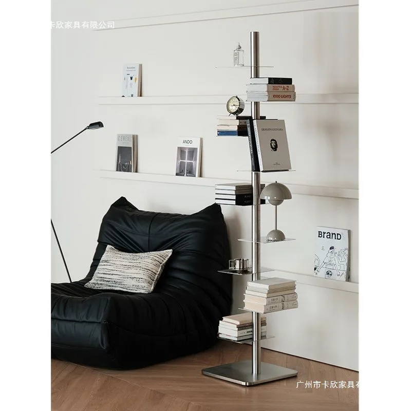DSA creative rotating bookshelf stainless steel color floor wrought iron multi-layer shelf household book storage rack
