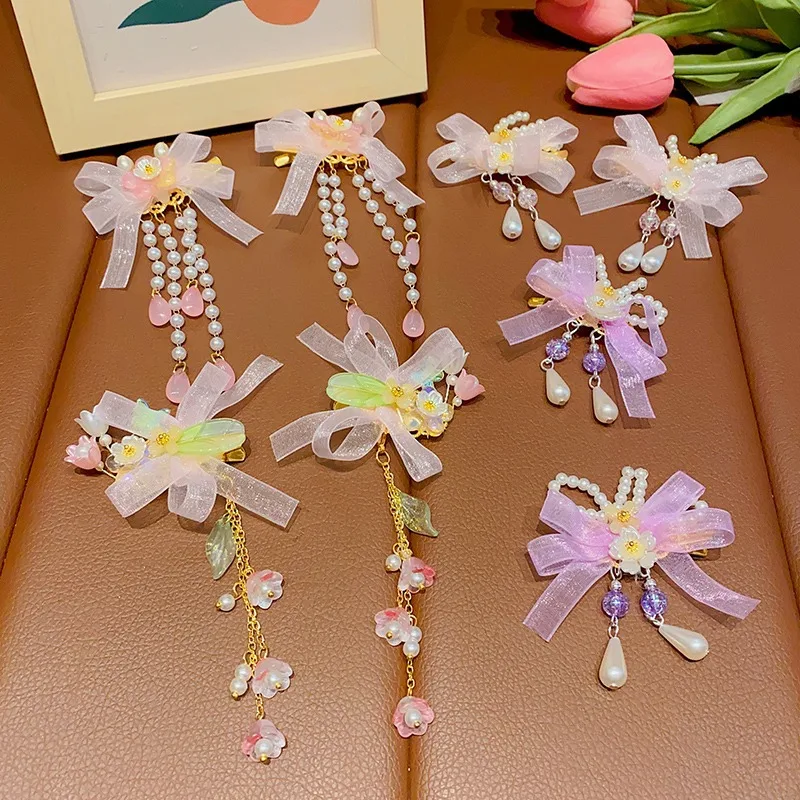 Flower Butterfly Tassel Hairpins Girls Vintage Antiquity Chinese Han Fu Cosplay Party Hair Clips Pins Hair Accessories for Women