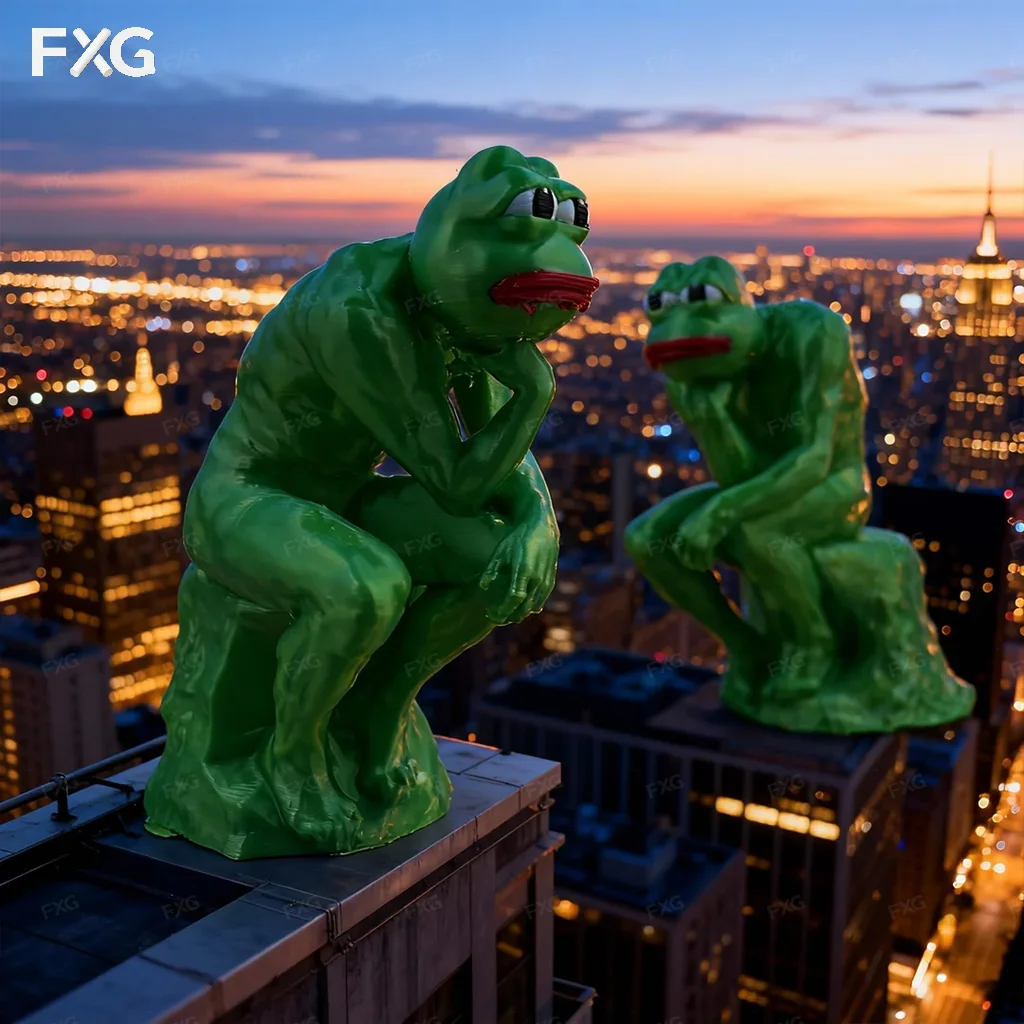 1pc Bright Green Pepe the Frog Thinker Ornament, Classic Sculpture Design with Frog Head Details. 3D Printed Texture