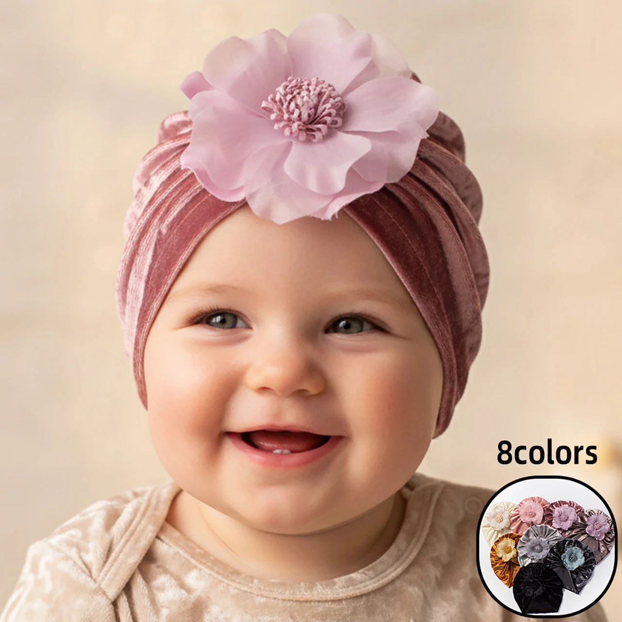 

Autumn Winter Baby Velvet Hat 0-1Year Newborn Fetal Cap Windproof Warm Kids Headscarf Beanie Sweet Flower Infant Turban Headband