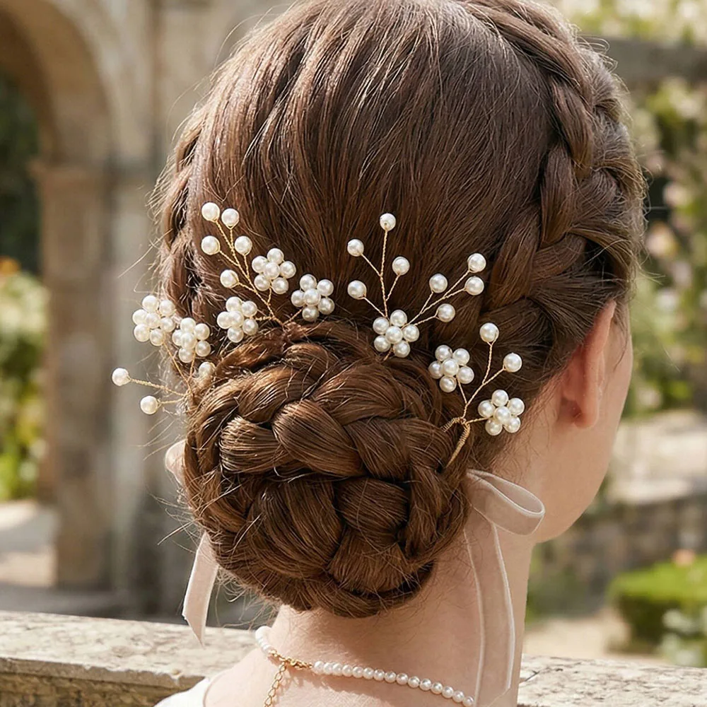 

SLBRIDAL Handmade Rhinestones Crystal Pearls Flower Bridal Hair Pin Wedding Hair Sticker Hair accessories Women Gilrs Jewelry
