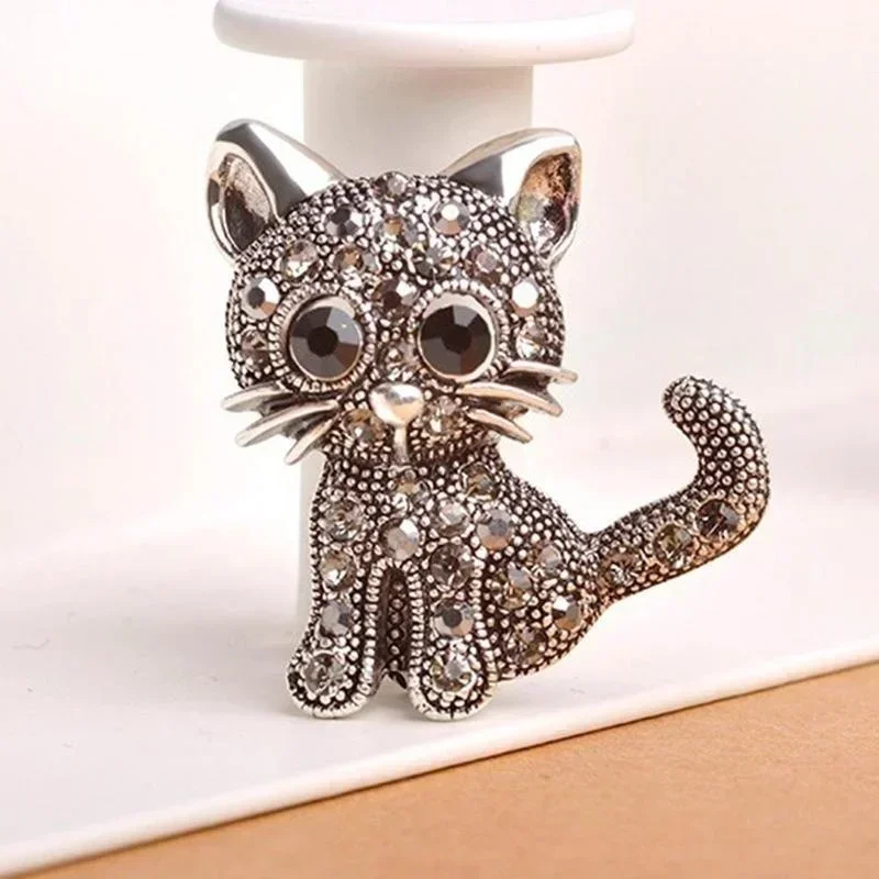 Women\'s Cat Brooch Jewelry Cute Crystal Cat Badge Pin Clothing Hat Backpack Decortion Jewelry Brooch Brincos Sweater Pin