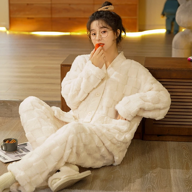 

Высококачественный зимний женский пижамный комплект, теплая фланелевая одежда для сна, женские толстые пижамы