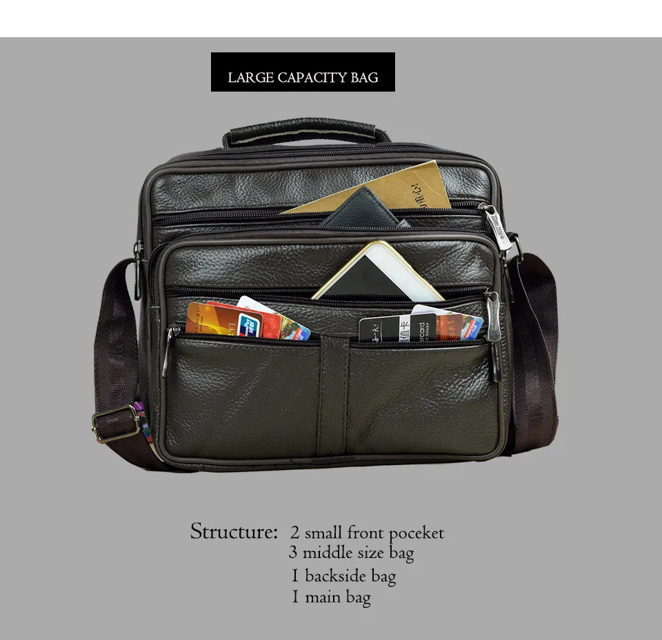 Neuankömmling Männer Umhängetasche Herren Echt leder Umhängetasche Junge Kaffee mittelgroße Handtaschen Tasche natürliche Haut Männer Aktentasche – Detail 21