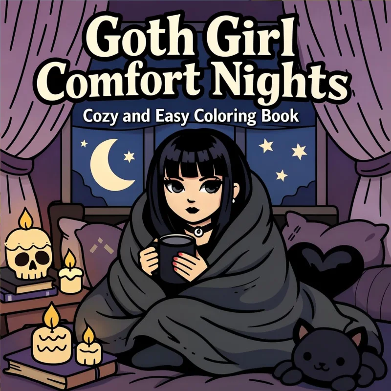 Goth Girl Comfort Nights Malbuch 24 Seiten Gemütlich Einfach Gothic Gruselig Niedlich Malbuch für Erwachsene