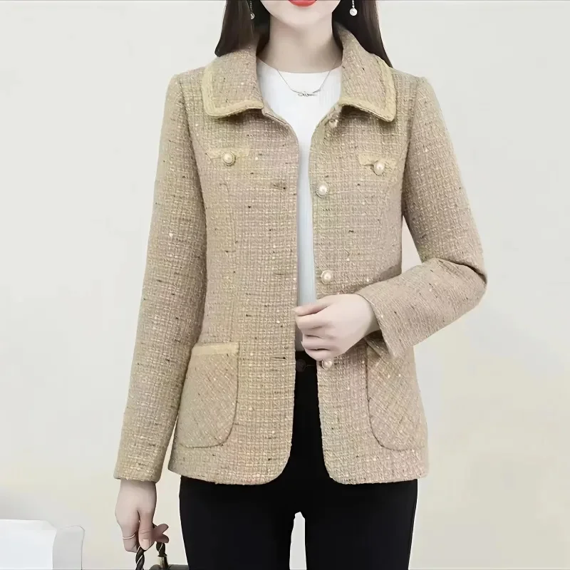 Veste imbibée pour femme, blazer sauvage pour femme, haut d'âge moyen et vieux, manteau de printemps et d'automne, petit parfum de la mère, vêtements d'extérieur féminins, nouvelle mode