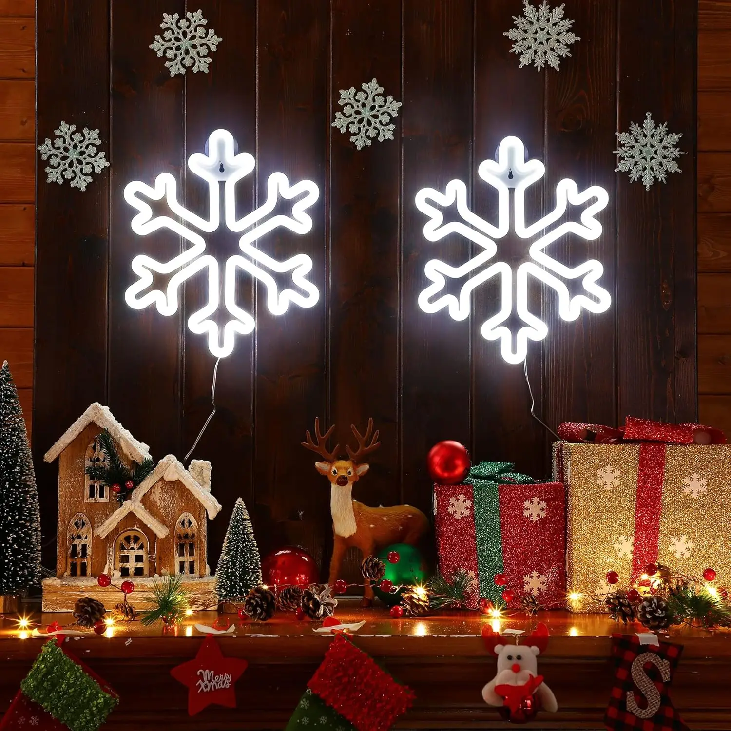Christmas Neon Snowflake Light LED Light Winter Neon Light for Window Wall Bar Room Xmas Party Home Decoration Gift