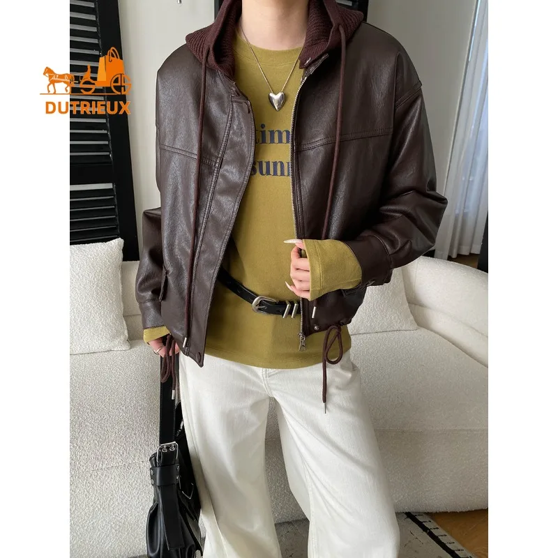 

2025 Spring Autumn Women's Detachable Knitted Hat Real Leather Jacket, 100% Genuine Sheepskin, Casual and Slim Coat for Women