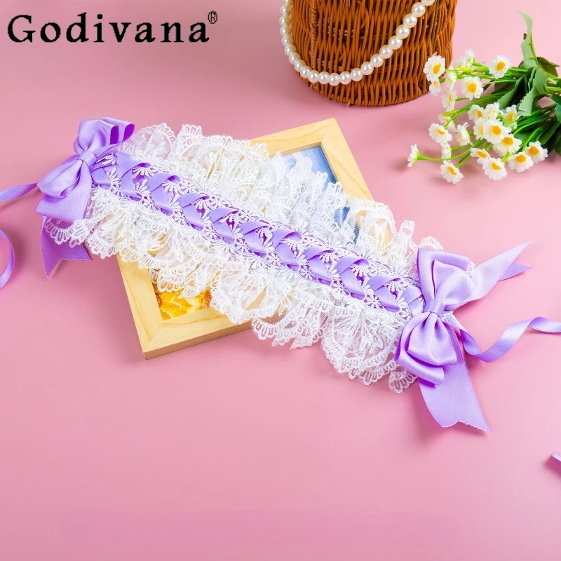 Fascia per capelli Lolita fresca giapponese Lolita femminile Accessori per capelli dal design originale Fiocco in pizzo da donna Versatile fascia per capelli dolce