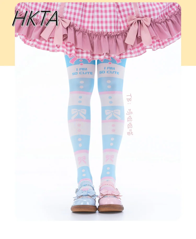 

Lolita Sweet and Cute Striped Knee High Socks Women Summer 2d Cartoon Bow Alphabet Print Dopamine Versatile Stockings for Ladies