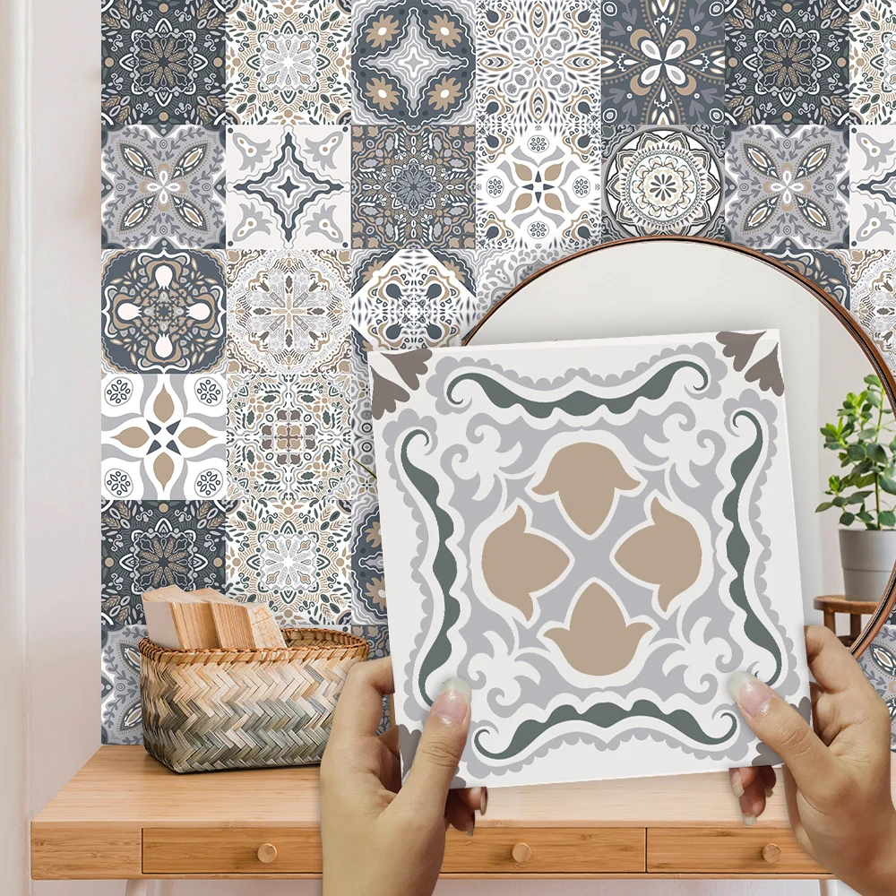 20pcs Matte Tile Wall Sticker Transfers Covers Waterpoof Peel&Stick Art Mural Kitchen Bathroom Table Wardrobe Floor Wall Decor