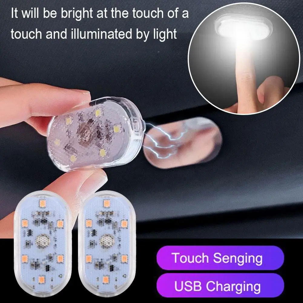 1/2/4 PC Mini Car LED Light USB Charging Armrest Box Inner Light Touch Magnetic Reading Light Foot Light