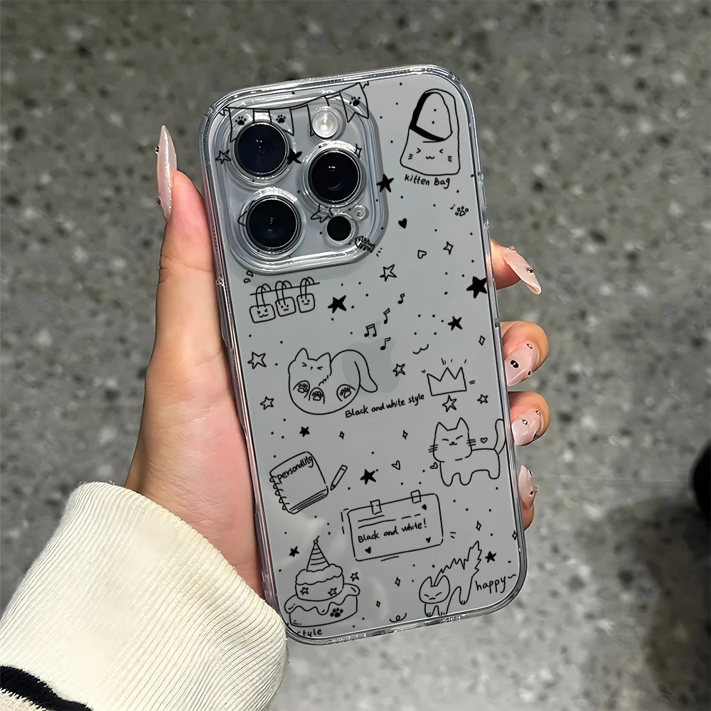 Black Pencil Cat Silicone Phone Case for IPhone 17 16 15 14 13 12 11 Pro Xs Max Air Mini 7 8 6 6s Plus SE 2020 2022 Cover