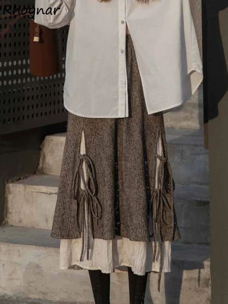 Rokken voor dames Wijde bruine corduroy Vintage bandage hoog getailleerde dames Franse ontwerp Koreaanse stijl Юokong Da Diego Esthetiek Ins